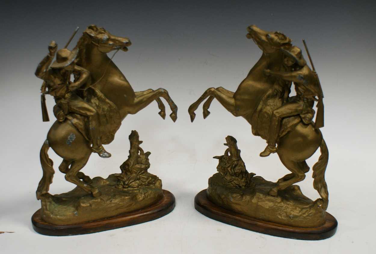 Lot 48 - Three pairs of spelter Marly type horses, the...
