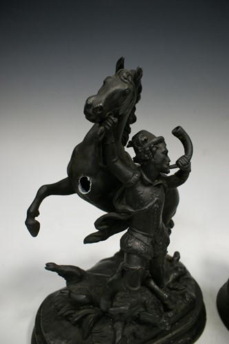 Lot 48 - Three pairs of spelter Marly type horses, the...