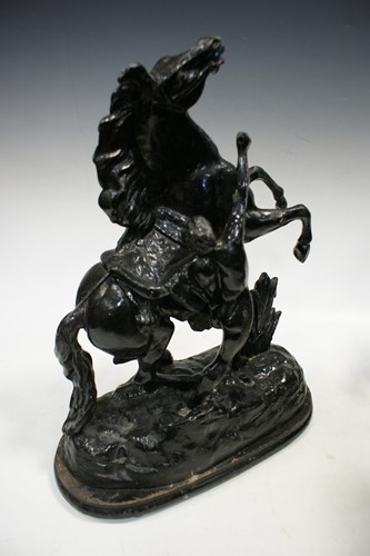Lot 48 - Three pairs of spelter Marly type horses, the...