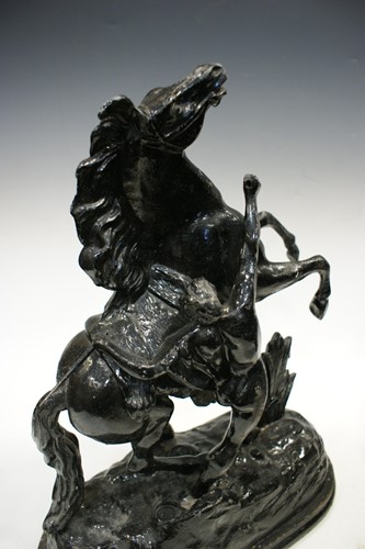 Lot 48 - Three pairs of spelter Marly type horses, the...