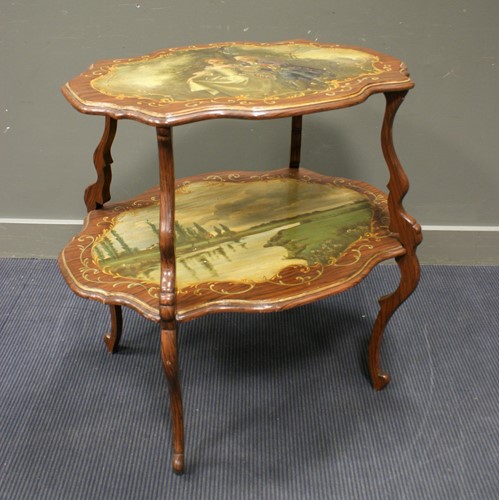 Lot 348 - An Italian style two-tier table, painted tiers...