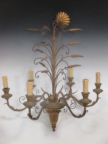 Lot 441 - A six branch hanging ceiling light, decorated...
