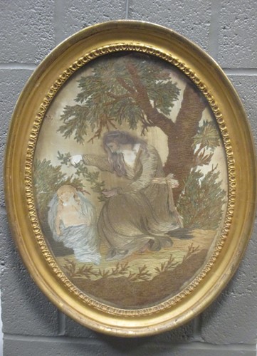 Lot 161 - An 18th century oval needlework picture of a...