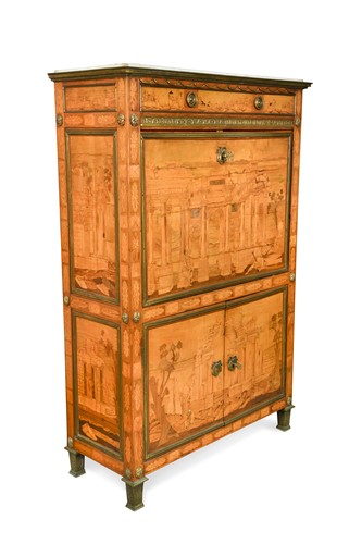 Lot 526 - A Louis XVI bois satine marquetry secrétaire à abattant in the manner of Andre Louis Gilbert