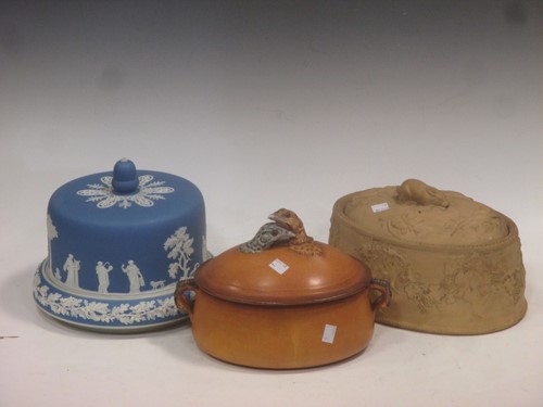 Lot 111 - Two coloured glass vases, a game pie dish and...