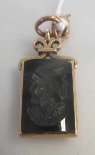 Lot 175 - A rectangular onyx centurion intaglio fob,...
