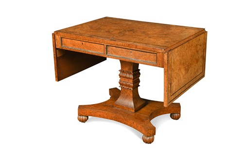 Lot 567 - A William IV burr oak and ebony strung sofa table, circa 1835