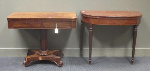 Lot 396 - A George III mahogany D shape foldover top tea...