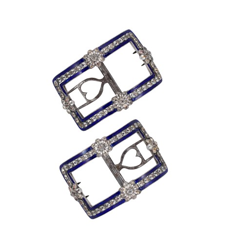 Lot 8 - A pair of steel, paste and enamel shoe buckles