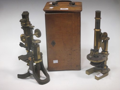 Lot 119 - C. Barker, London, a cased brass microscope,...