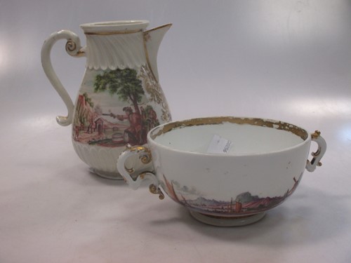 Lot 131 - An 18th century Meissen two handled cup (wear...
