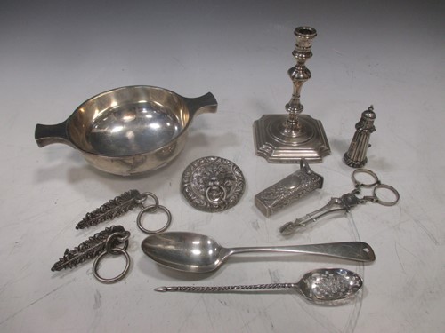 Lot 194 - A silver taperstick (loaded) together with...