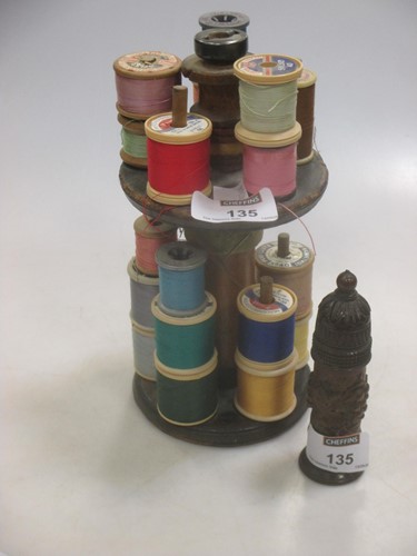 Lot 135 - A 19th century treen cotton reel stand...