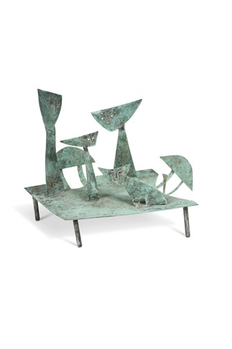 Lot 53 - William Black (British, 20th century), Family Group with a Cat in a Landscape, 1969