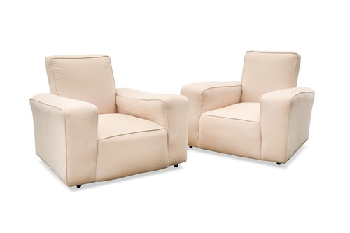 Lot 164 - Betty Joel (1894-1985), a large pair of cream upholstered modernist armchairs
