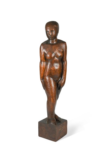 Lot 162 - Attributed to René Baumer (French, 1906–1982), a carved wood nude figure