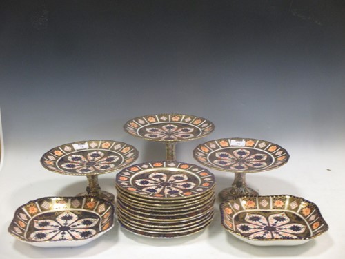 Lot 19 - A blue and gilt dessert service including 3...