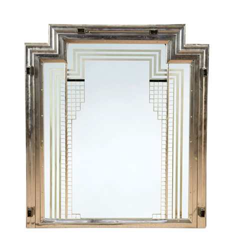Lot 163 - A large Art Deco chromed metal geometric wall mirror