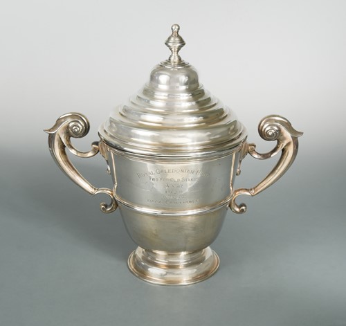 Lot 451 - A George V silver horse racing trophy cup & cover