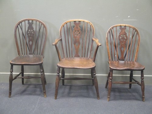 Lot 335 - Three windsor chairs, one with arms (3)