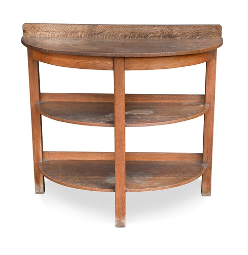 Lot 133 - A Heal's oak demi-lune three-tier side table or buffet