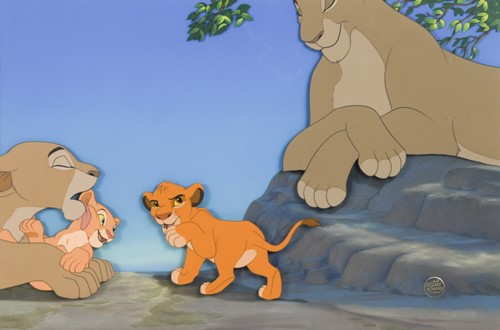 Lot 99 - The Lion King: An animation cel of Sarabi, Simba, Sarafina and Nala, 1994