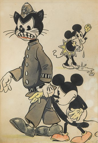 Lot 102 - Mickey Mouse: An early watercolour of Mickey and Minnie Mouse, circa 1929