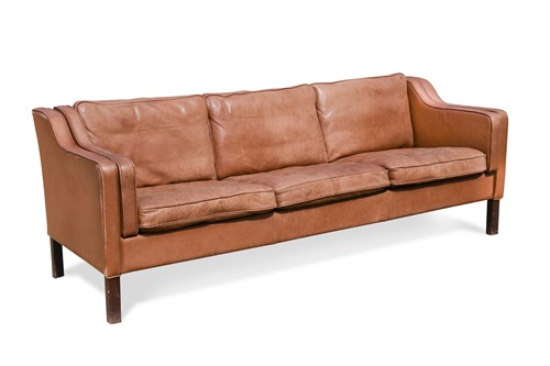 Lot 184 - A Stouby style three-seater tan leather sofa