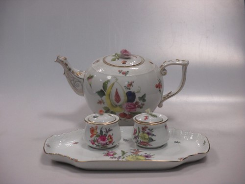 Lot 23 - A Herend fruit painted teapot and a Herend ink...