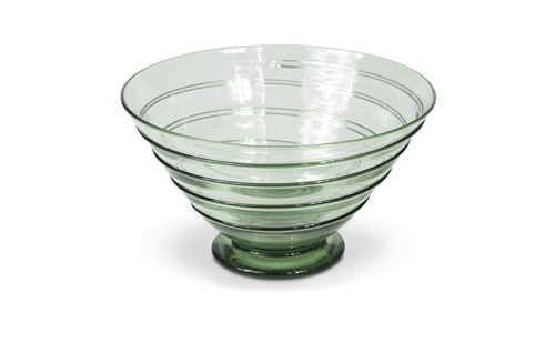 Lot 1 - Barnaby Powell for Whitefriars, a ribbon trailed green glass bowl, circa 1935