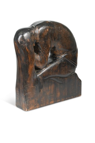 Lot 46 - Thomas Symington Halliday (Scottish, 1902 - 1998), Girl Washing Hair, a carved wood figure