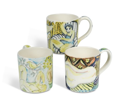 Lot 36 - Tessa Newcomb (British, born 1955), three hand painted mugs
