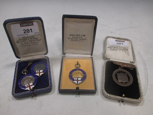 Lot 201 - Three 1920s silver and enamelled London...