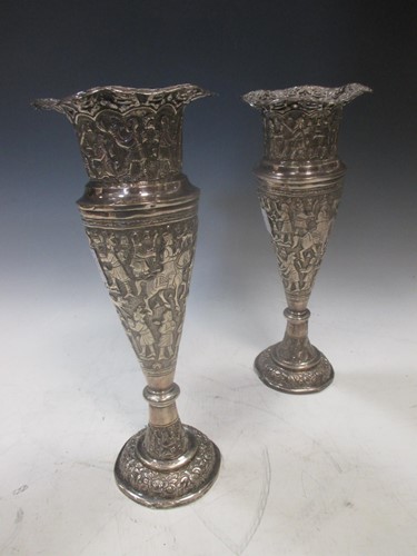Lot 186 - A pair of unmarked white metal vases, tests as...