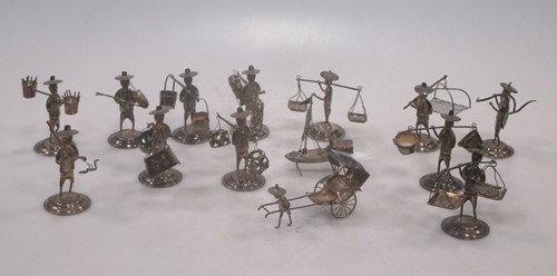 Lot 176 - Fourteen 1930's Chinese white metal figures of...