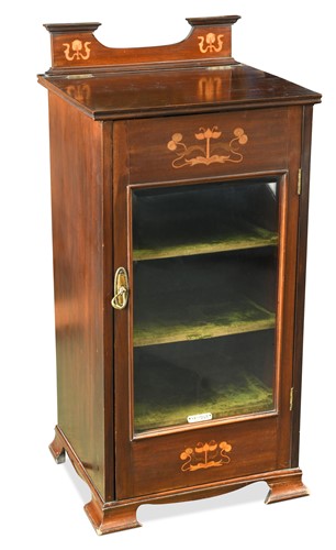 Lot 206 - An Edwardian mahogany music cabinet with inlaid decoration