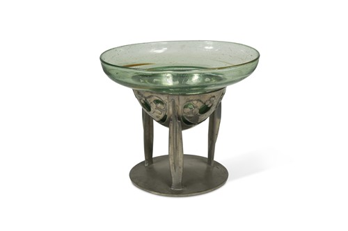 Lot 166 - Archibald Knox for Liberty & Co., a Tudric pewter and Clutha glass bowl, No. 0276