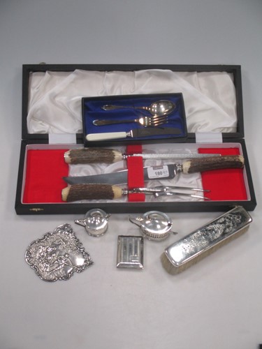 Lot 180 - A quantity of silver items including a plaque,...