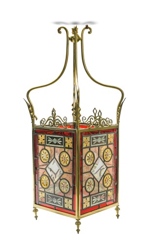 Lot 493 - A leaded glass hall lantern, late 19th century