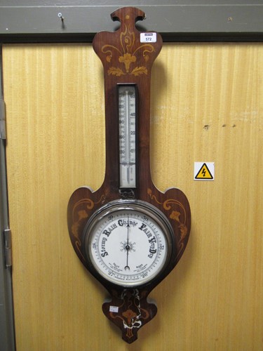 Lot 572 - An Art Nouveau inlaid rosewood barometer