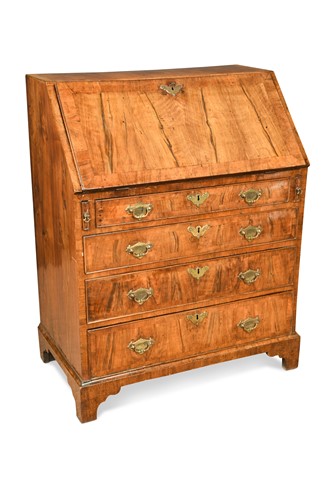 Lot 464 - A walnut fall front bureau, 18th century
