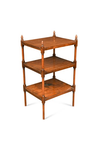 Lot 496 - A late George III mahogany three-tiered whatnot