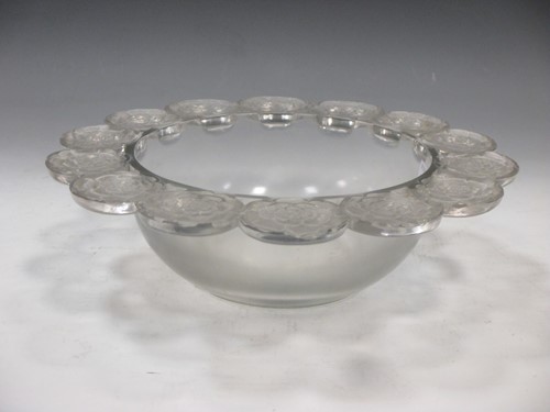 Lot 39 - A Lalique glass bowl with repeating flower...