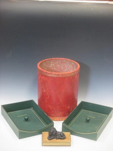 Lot 69 - A pair of leather desk tidies, a leather waste...