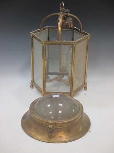 Lot 81 - A 20th century brass hall lantern 41cm high, a...