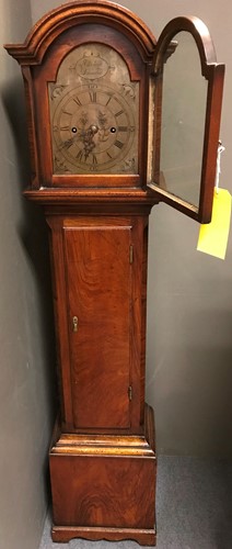 Lot 579 - A walnut grandmother clock, 19th century