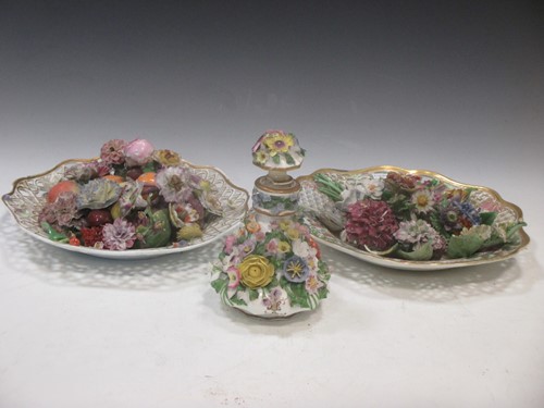 Lot 53 - A Dresden floral encrusted perfume bottle and...