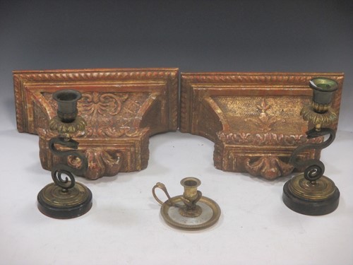 Lot 67 - A pair of giltwood wall brackets and pair of...