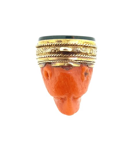 Lot 12 - A 19th century carved coral and bloodstone fob seal