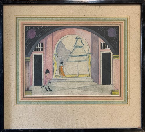 Lot 239 - A Theatre set design scene, watercolour and...